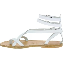 Sandales spartiates pour femme en cuir travaillé à la main blanc