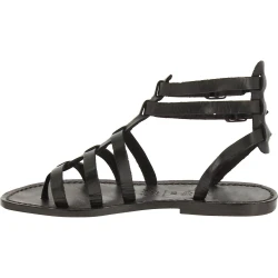 Spartiate noir sandales pour femme en cuir travaillé à la main en Italie