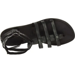 Schwarze Damen-Sandalen im Gladiator-Stil aus Leder in Italien von Handgefertigt