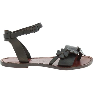 Dunkelbraune Damen-Sandalen in Italien von Hand gefertigt aus echtem Leder