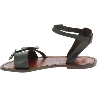 Dunkelbraune Damen-Sandalen in Italien von Hand gefertigt aus echtem Leder