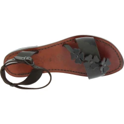 Sandalias planas hecho a mano en Italia para las mujeres reales de cuero marrón oscuras