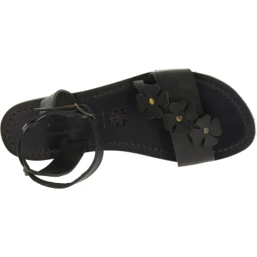 Schwarze Damen Sandalen in Italien von Handgefertigt aus echtem Leder