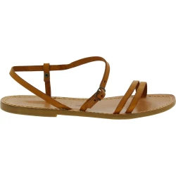 Handmade tan flat sandals for women