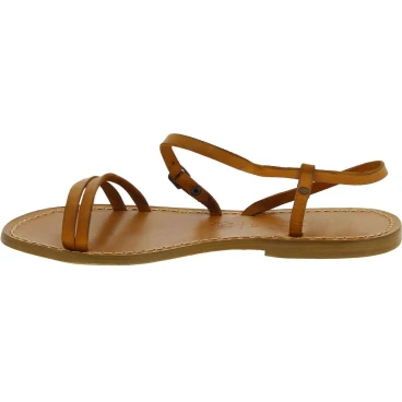 Handgefertigte lederfarbig flache Sandalen für Damen