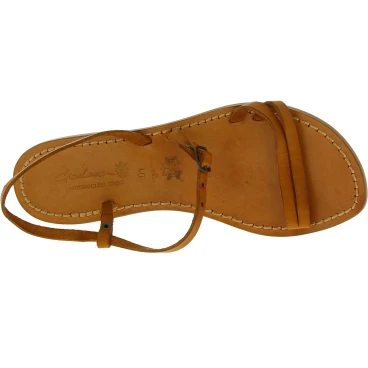 Handgefertigte lederfarbig flache Sandalen für Damen