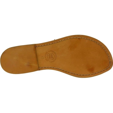 Handgefertigte lederfarbig flache Sandalen für Damen