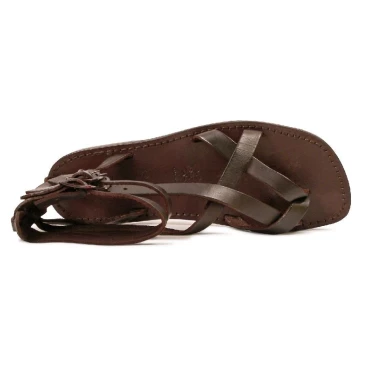 Herren-Sandalen im Gladiator-Stil aus braunem Leder in Italien von Hand gefertigt