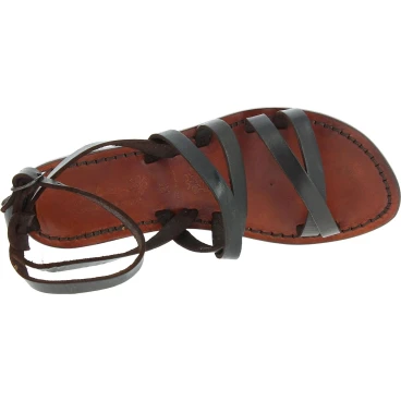 Handmade women's flat sandals dark brown leather