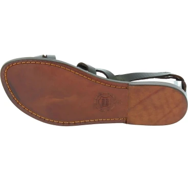 Handmade women's flat sandals dark brown leather