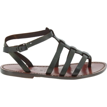 Sandali gladiatore donna in pelle marrone fatti a mano in Italia