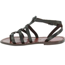 Dunkelbraune Damen-Sandalen im Gladiator-Stil aus Leder in Italien von Handgefertigt