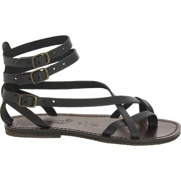 Hecho a mano en Italia sandalias esclavo en cuero negro