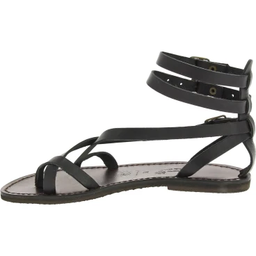 Spartiates cuir noir pour femme travaillé à la main