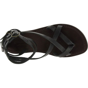 Hecho a mano en Italia sandalias esclavo en cuero negro