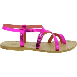Women's flat sandals handmade fuchsia laminated leather