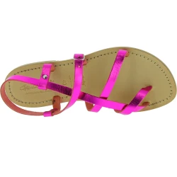 Sandali bassi alla schiava fatti a mano in pelle laminata fucsia