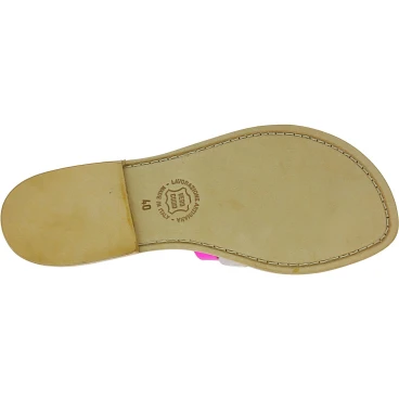 Women's flat sandals handmade fuchsia laminated leather