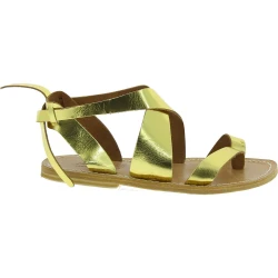 Damen-Sandalen aus golden Leder in Italien von Handgefertigt