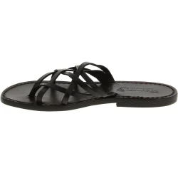Ciabatte da donna fatte a mano in pelle intrecciata nero con suola in cuoio