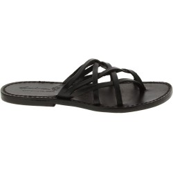 Tiras de cuero para mujer zapatillas con suela de cuero negro hecho a mano de la trenza