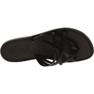 Tiras de cuero para mujer zapatillas con suela de cuero negro hecho a mano de la trenza