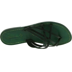 Verde a mano tiras de cuero para mujer diapositivas tangas y suela de cuero