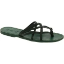 Hand gefertigte Damen-Sandalen mit Reimenstreifen aus grünem Leder mit Ledersohle