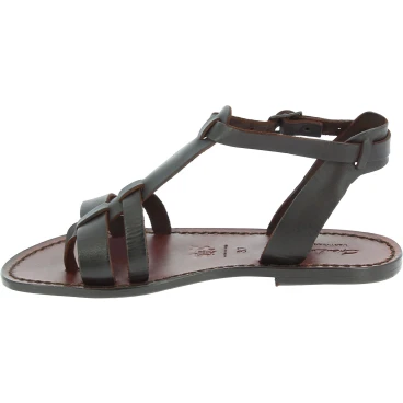 Braune flache Ledersandalen für Damen in Italien von Hand gefertigt