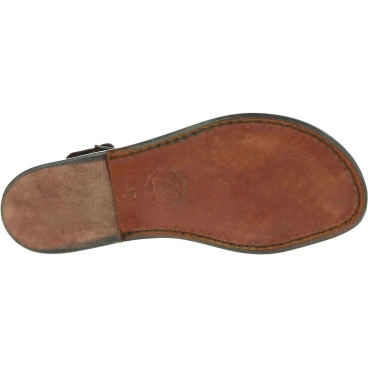 Braune flache Ledersandalen für Damen in Italien von Hand gefertigt