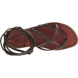 Womens tiras de cuero hecho a mano en Italia sandalias en cuero marrón oscuro
