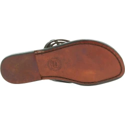 Womens tiras de cuero hecho a mano en Italia sandalias en cuero marrón oscuro