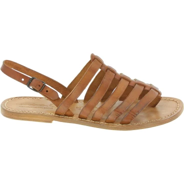 Sandals tongs femme en cuir coulor cuir pas cher