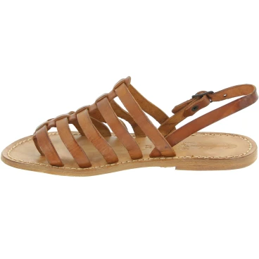 Sandals tongs femme en cuir coulor cuir pas cher
