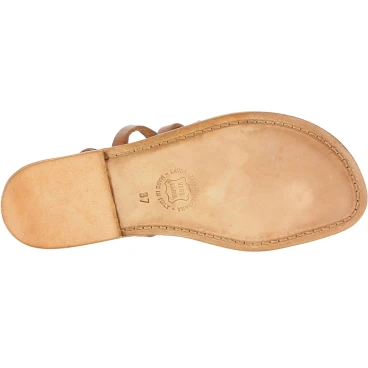 Sandals tongs femme en cuir coulor cuir pas cher