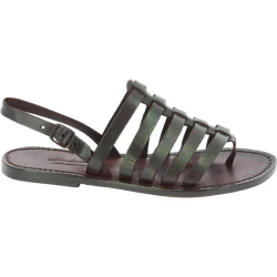 Damen Flip-Flop-Sandalen aus braunem Leder in Italien von Hand gefertigt