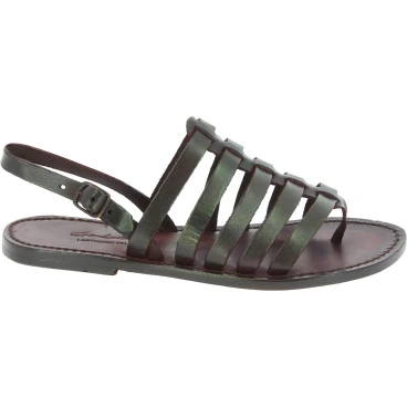 Womens brown Leather thong sandals handmade in Italy