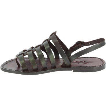 Womens brown Leather thong sandals handmade in Italy