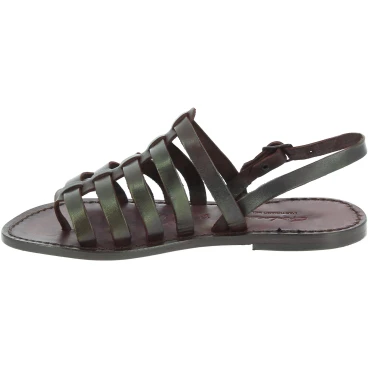 Womens brown Leather thong sandals handmade in Italy