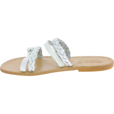 Handmade women's slipper sandals in white leather