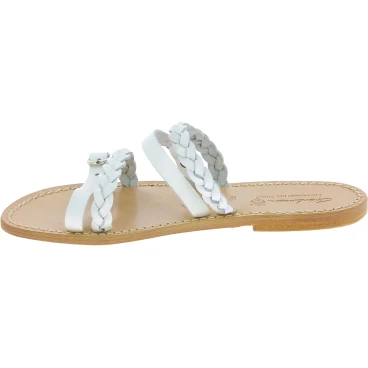 Handmade women's slipper sandals in white leather