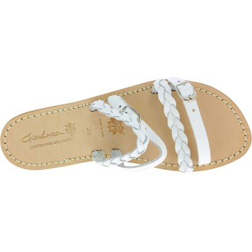 Chanclas de cuero blanco para mujer hechas a mano