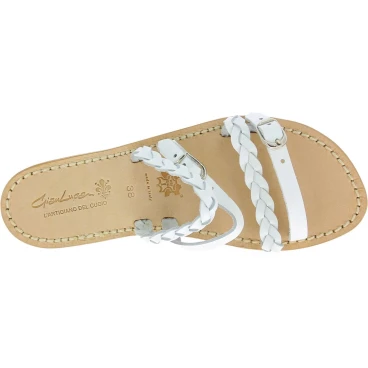 Handmade women's slipper sandals in white leather