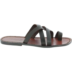 Tongs homme cuir marron travaillés à la main en Italie