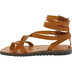 Tan leather men's gladiator sandals with thick rubber sole