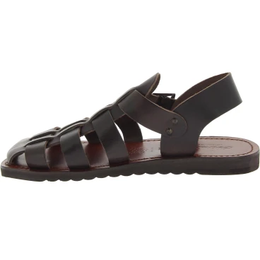 Franziskaner-Sandalen für Männer aus dunkelbraunem Leder in Italien von Hand gefertigt