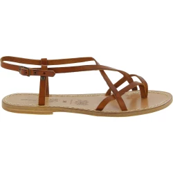 Sandali da donna in pelle color cuoio fatti a mano