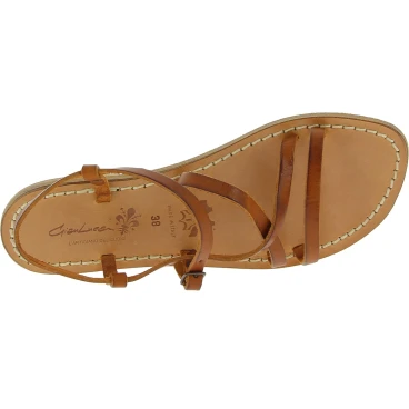 Women's tan leather flat sandals handmade in Italy