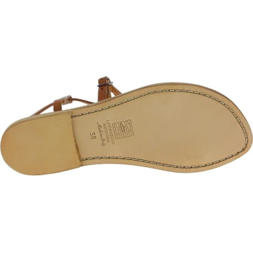 Women's tan leather flat sandals handmade in Italy