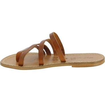 Handmade tan leather flip flop sandals for women
